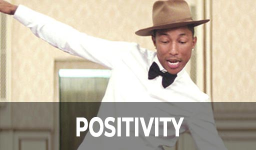 Positivity channel plays happy music as performed by Pharrell and others
